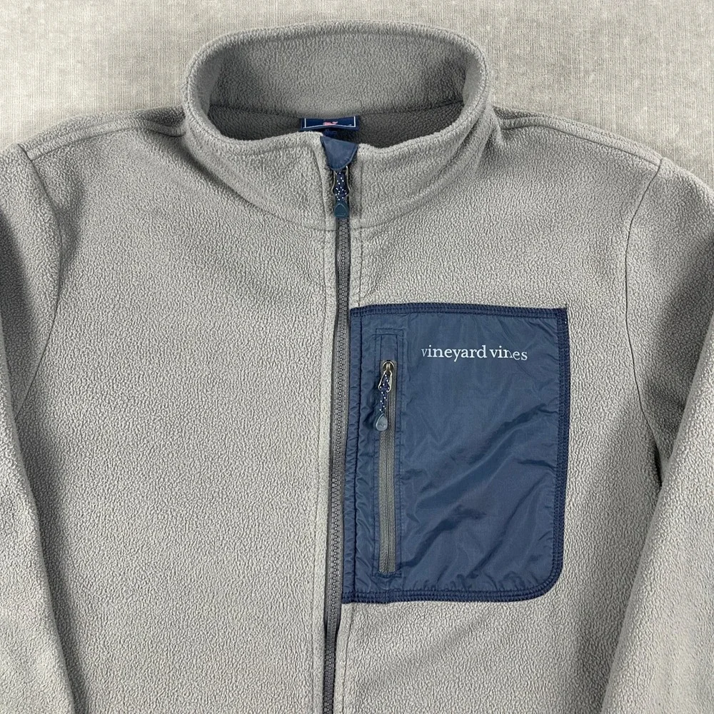 Vineyard‎ Vines Men Small Gray Fleece Full Zip Jacket Contrast Pocket
